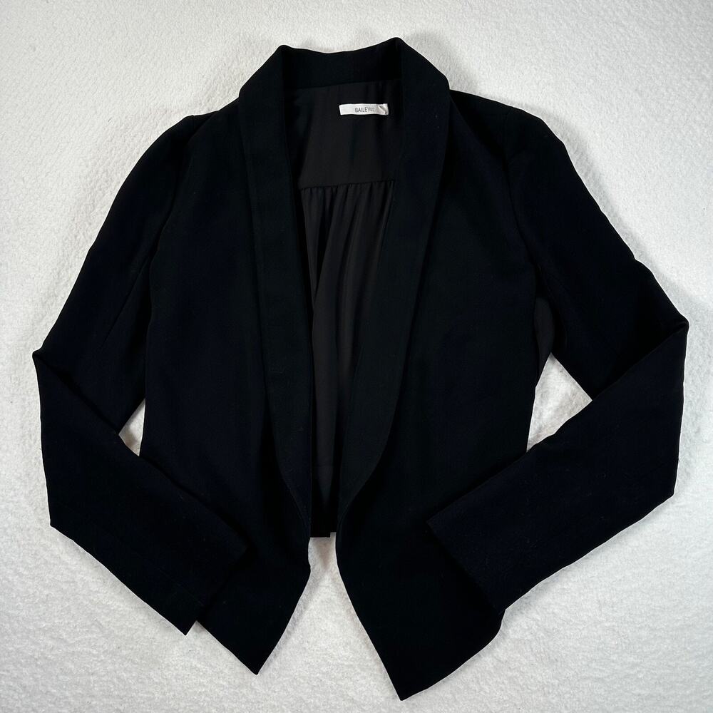 Bailey 44 Blazer Top Women's Small Black Open Front Sheer Back Long Sleeve